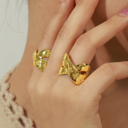 European and American new cross-border niche simple personality fashion versatile copper material twist print open ring jewelry women