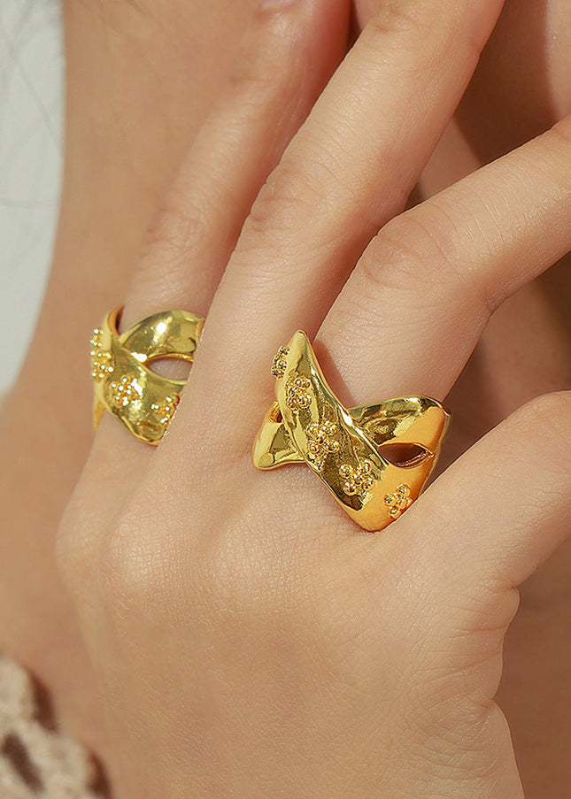 European and American new cross-border niche simple personality fashion versatile copper material twist print open ring jewelry women