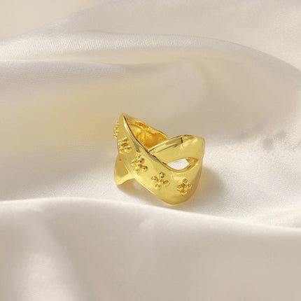 European and American new cross-border niche simple personality fashion versatile copper material twist print open ring jewelry women