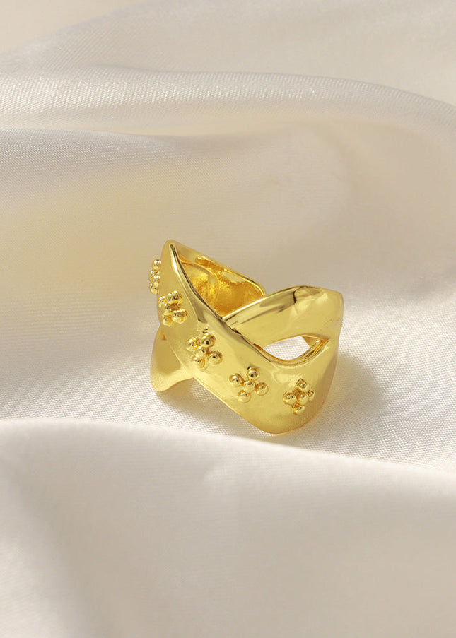 European and American new cross-border niche simple personality fashion versatile copper material twist print open ring jewelry women