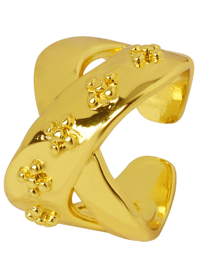 European and American new cross-border niche simple personality fashion versatile copper material twist print open ring jewelry women