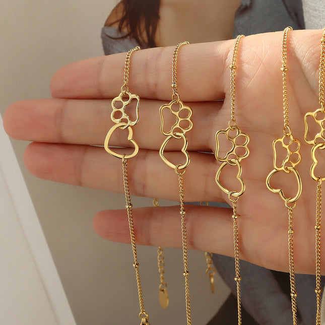 18K gold-plated cute foreign love footprint bracelet Campus little girl titanium bracelet jewelry hand ornament E014