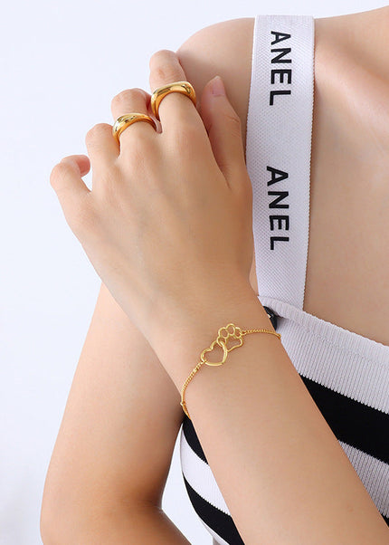18K gold-plated cute foreign love footprint bracelet Campus little girl titanium bracelet jewelry hand ornament E014