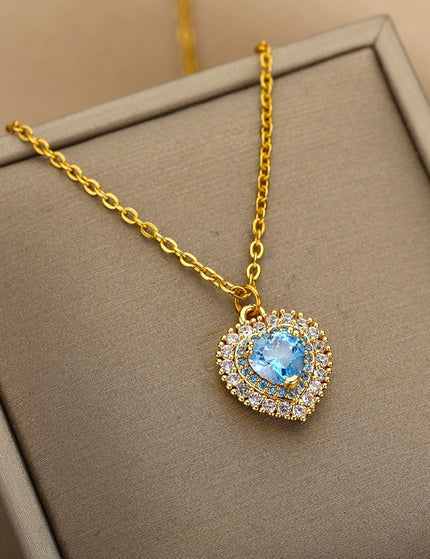 Jaimen Pendant Necklace | Gold Blue Zirconia Stone Chain - Gold - Necklaces