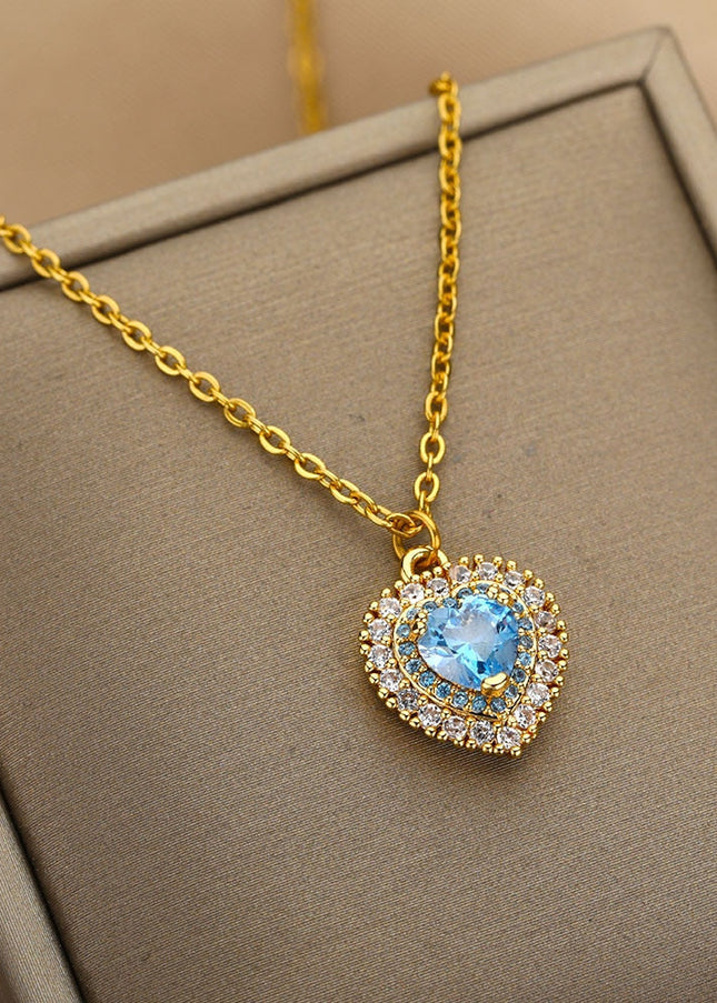 Jaimen Pendant Necklace | Gold Blue Zirconia Stone Chain - Gold - Necklaces