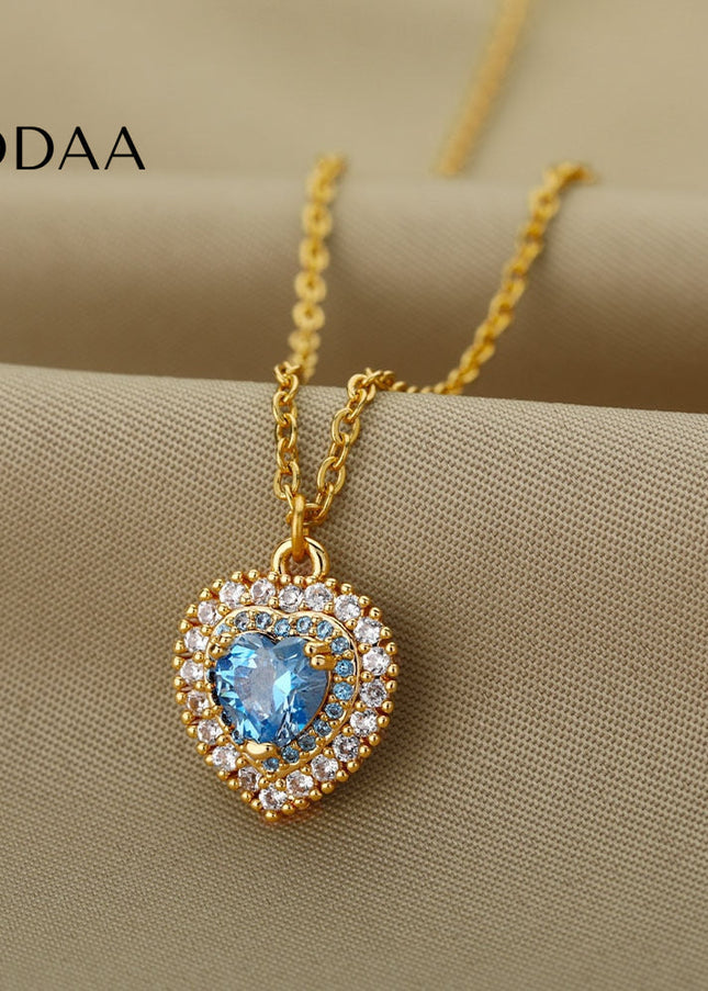 Jaimen Pendant Necklace | Gold Blue Zirconia Stone Chain - Necklaces