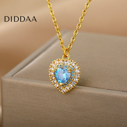 Jaimen Pendant Necklace | Gold Blue Zirconia Stone Chain - Necklaces