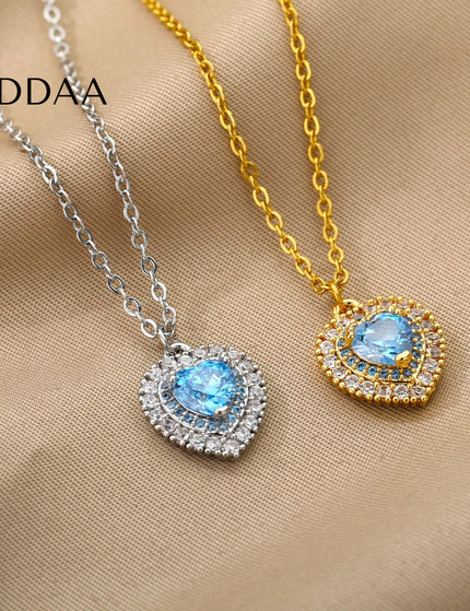 Jaimen Pendant Necklace | Gold Blue Zirconia Stone Chain - Silver - Necklaces