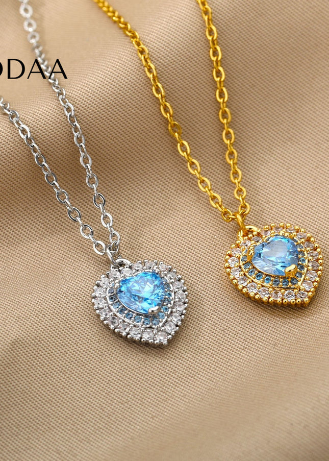 Jaimen Pendant Necklace | Gold Blue Zirconia Stone Chain - Silver - Necklaces