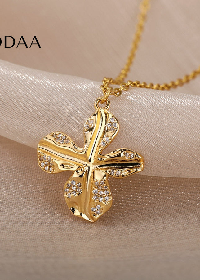 Jasmine Pendant Necklace | Gold Silver Zirconia Cross Chain - Necklaces