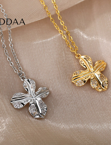 Jasmine Pendant Necklace | Gold Silver Zirconia Cross Chain - Silver - Necklaces