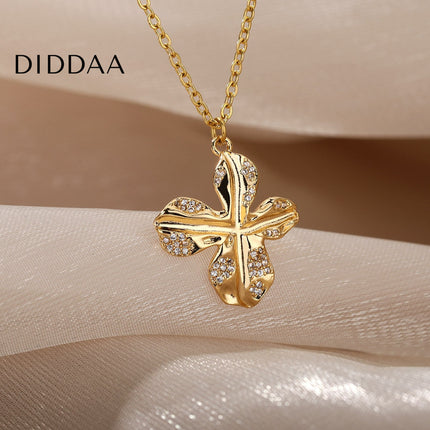 Jasmine Pendant Necklace | Gold Silver Zirconia Cross Chain - Necklaces