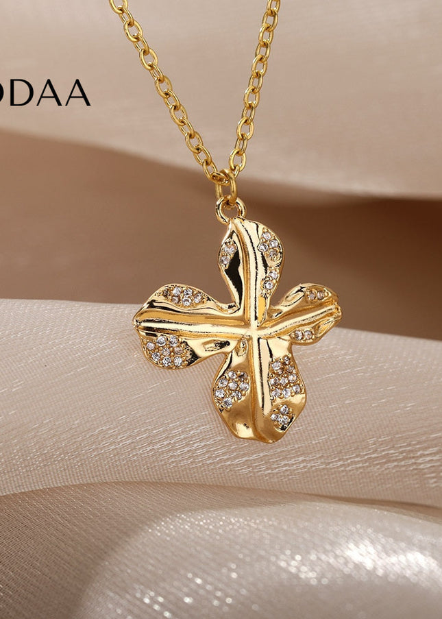 Jasmine Pendant Necklace | Gold Silver Zirconia Cross Chain - Necklaces