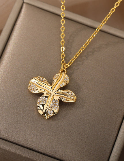 Jasmine Pendant Necklace | Gold Silver Zirconia Cross Chain - Gold - Necklaces