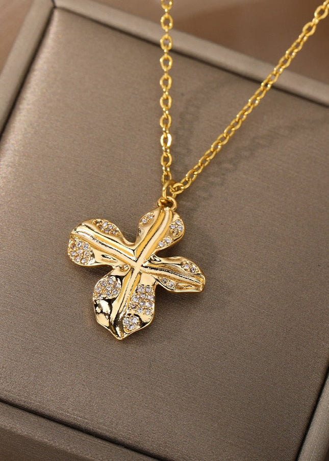 Jasmine Pendant Necklace | Gold Silver Zirconia Cross Chain - Gold - Necklaces