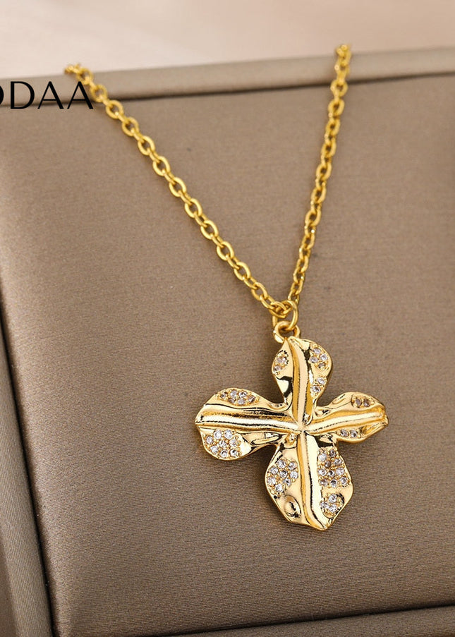 Jasmine Pendant Necklace | Gold Silver Zirconia Cross Chain - Necklaces