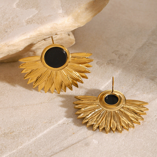 Jieding European and American stainless steel natural stone black agate stud earrings exaggerated sense of luxury niche earrings titanium steel earrings cross-border