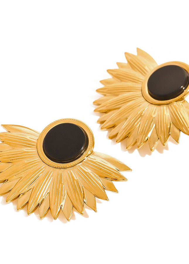 Jieding European and American stainless steel natural stone black agate stud earrings exaggerated sense of luxury niche earrings titanium steel earrings cross-border