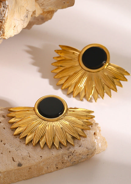 Jieding European and American stainless steel natural stone black agate stud earrings exaggerated sense of luxury niche earrings titanium steel earrings cross-border