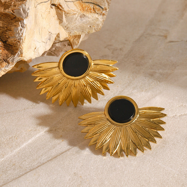 Jieding European and American stainless steel natural stone black agate stud earrings exaggerated sense of luxury niche earrings titanium steel earrings cross-border