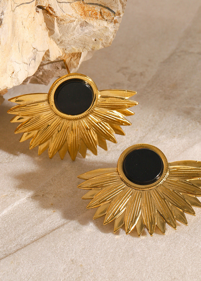 Jieding European and American stainless steel natural stone black agate stud earrings exaggerated sense of luxury niche earrings titanium steel earrings cross-border