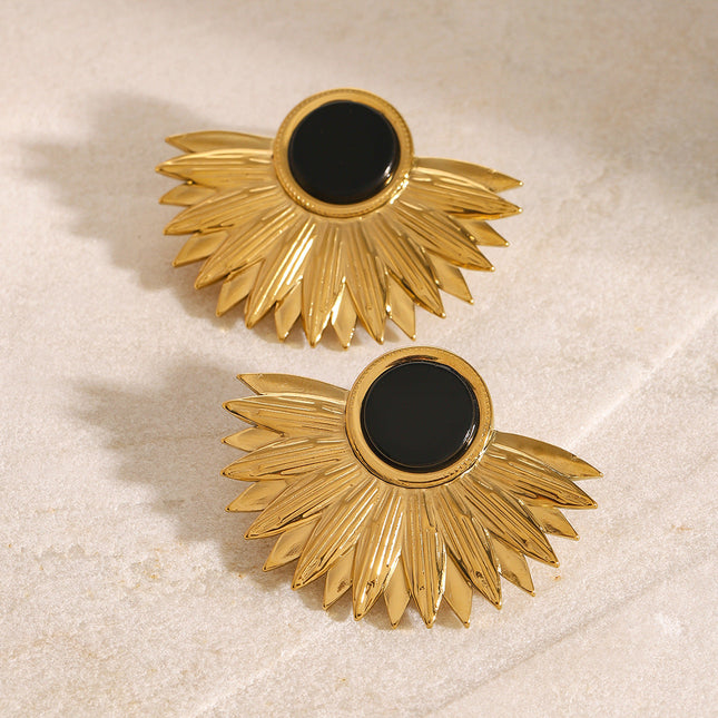 Jieding European and American stainless steel natural stone black agate stud earrings exaggerated sense of luxury niche earrings titanium steel earrings cross-border