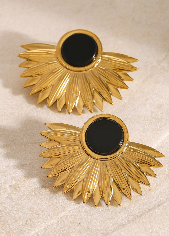 Jieding European and American stainless steel natural stone black agate stud earrings exaggerated sense of luxury niche earrings titanium steel earrings cross-border