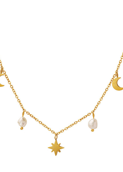 European and American ins style versatile stars and moons, natural freshwater pearls, tassels, collarbone necklaces, women's niche light luxury design
