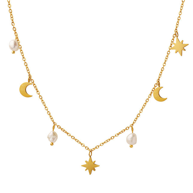 European and American ins style versatile stars and moons, natural freshwater pearls, tassels, collarbone necklaces, women's niche light luxury design