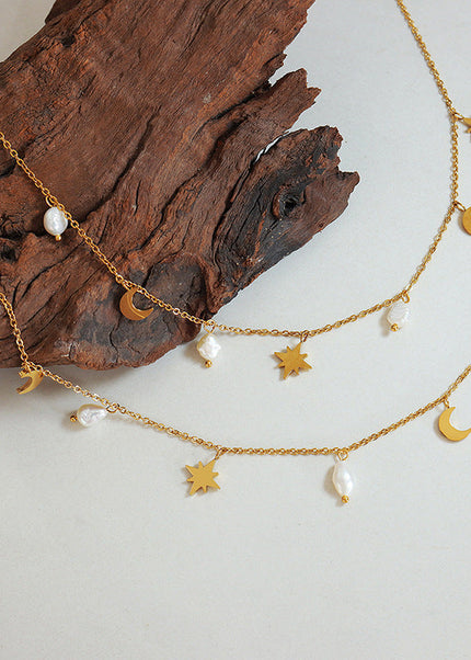 European and American ins style versatile stars and moons, natural freshwater pearls, tassels, collarbone necklaces, women's niche light luxury design