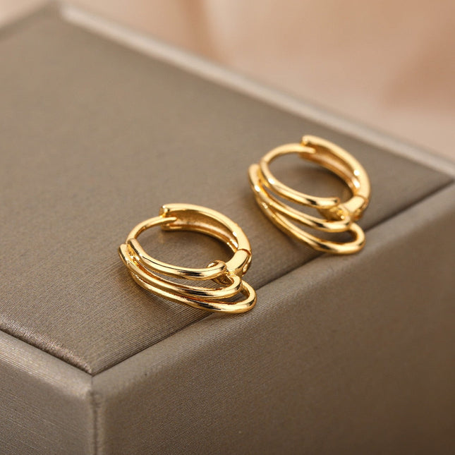 Josse Earrings | Gold Silver Simple Hoop Earrings - Gold - Earrings