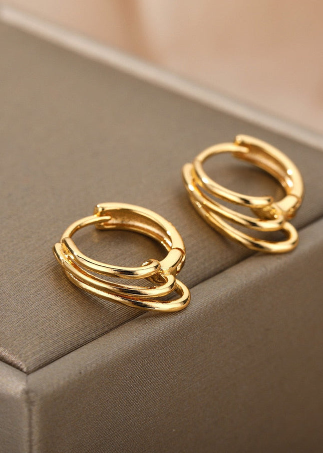 Josse Earrings | Gold Silver Simple Hoop Earrings - Gold - Earrings