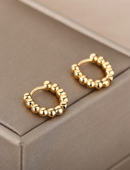 Joulie Earrings | Gold Silver Beaded Hoop Earrings - Gold - Earrings