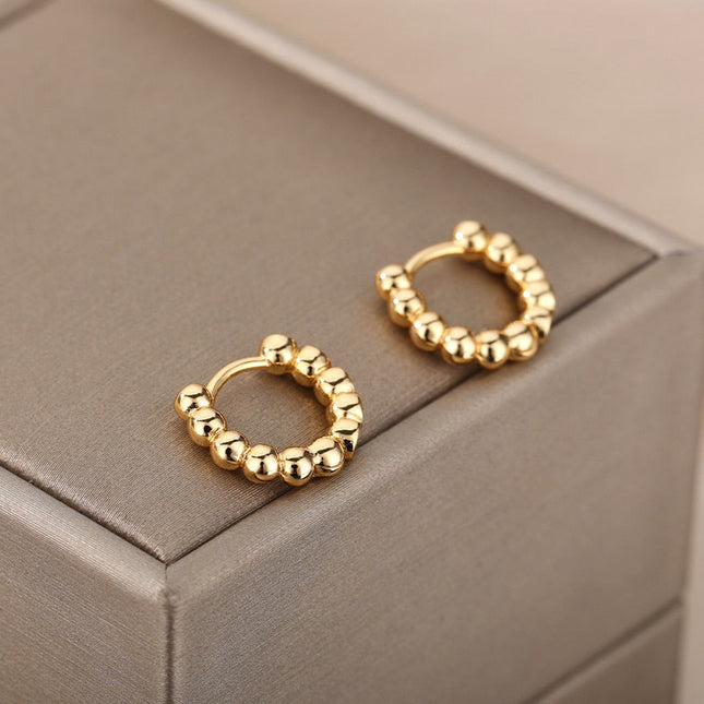 Joulie Earrings | Gold Silver Beaded Hoop Earrings - Gold - Earrings