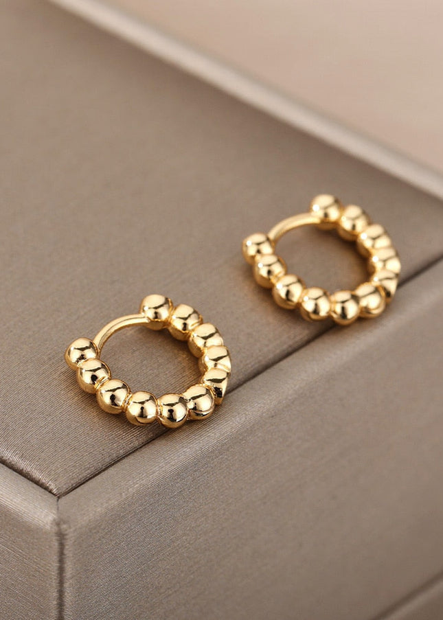 Joulie Earrings | Gold Silver Beaded Hoop Earrings - Gold - Earrings