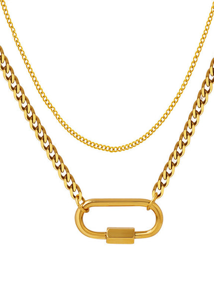 European and American ins jewelry chocker geometric special-shaped specific oval buckle double stacked clavicle titanium steel necklace P961