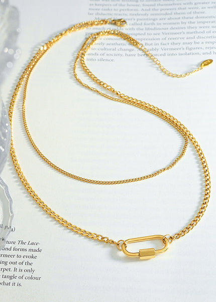European and American ins jewelry chocker geometric special-shaped specific oval buckle double stacked clavicle titanium steel necklace P961