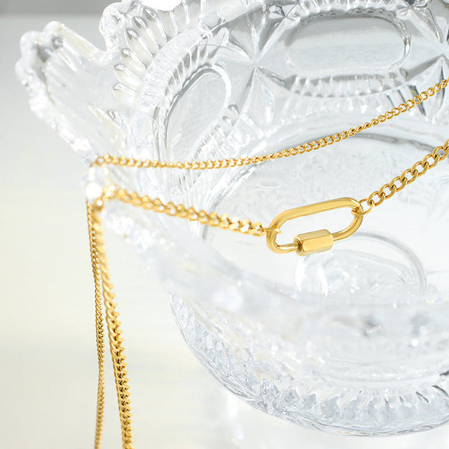 European and American ins jewelry chocker geometric special-shaped specific oval buckle double stacked clavicle titanium steel necklace P961