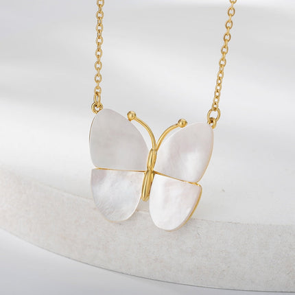 Jubille Pendant Necklace | Gold Pearl White Butterfly Chain - Gold - Necklaces