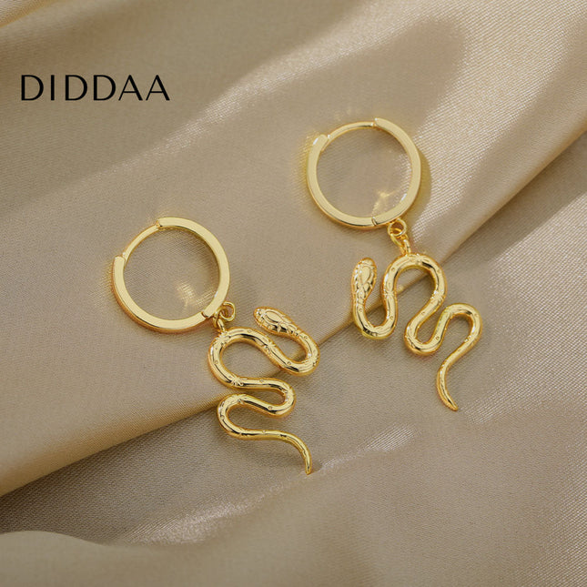 Junoesque Earrings | Gold Snake Animal Hoop Drop Earrings - Earrings