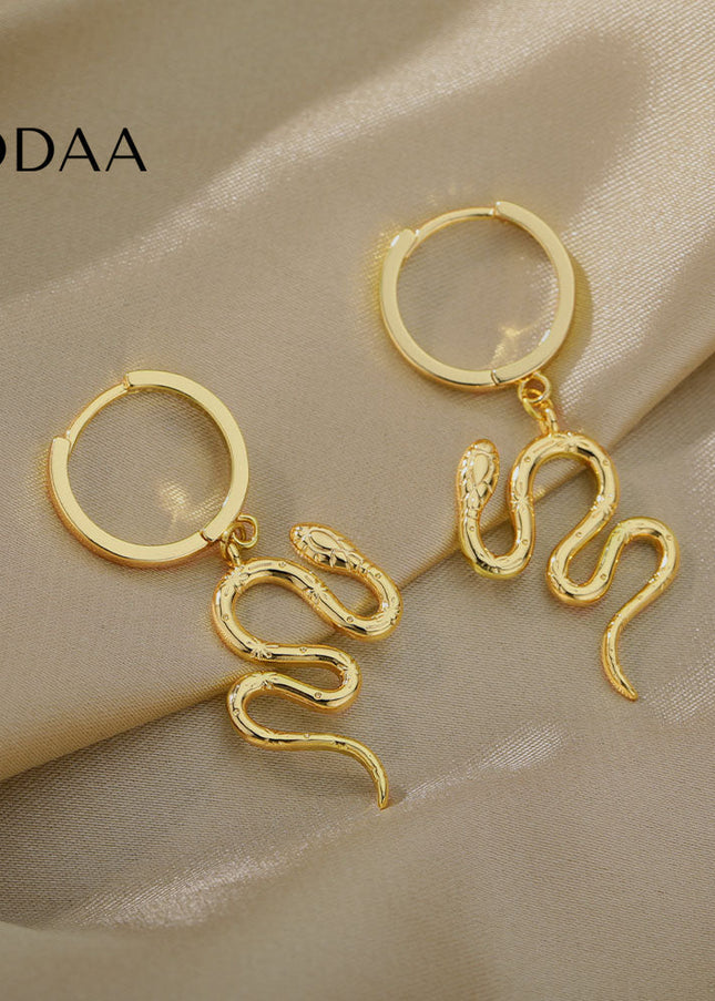 Junoesque Earrings | Gold Snake Animal Hoop Drop Earrings - Earrings