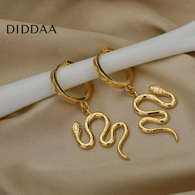Junoesque Earrings | Gold Snake Animal Hoop Drop Earrings - Earrings