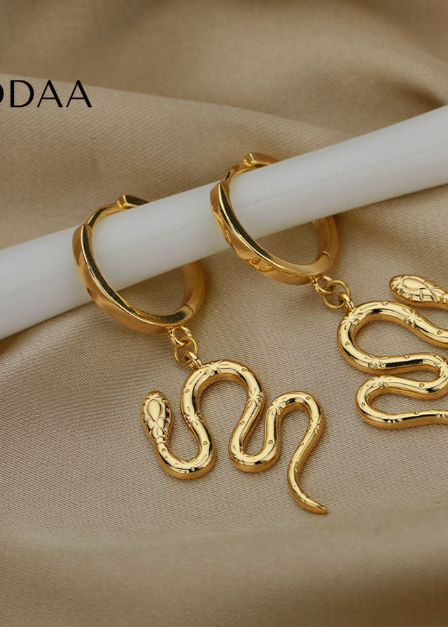 Junoesque Earrings | Gold Snake Animal Hoop Drop Earrings - Earrings