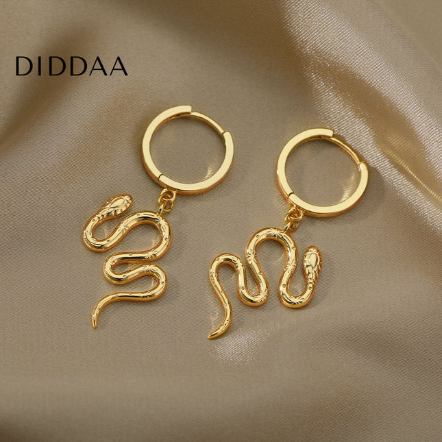 Junoesque Earrings | Gold Snake Animal Hoop Drop Earrings - Earrings