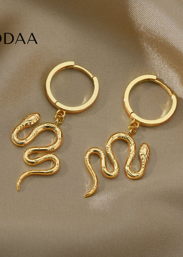 Junoesque Earrings | Gold Snake Animal Hoop Drop Earrings - Earrings