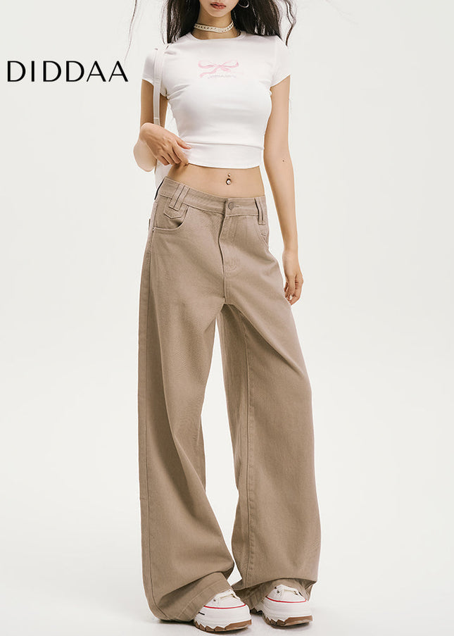 Khaki Drape Wide-Leg Jeans Women’s Casual Spring 2025 - Women’s Jeans