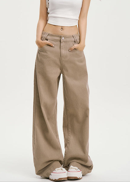 Khaki Drape Wide-Leg Jeans Women’s Casual Spring 2025 - Women’s Jeans