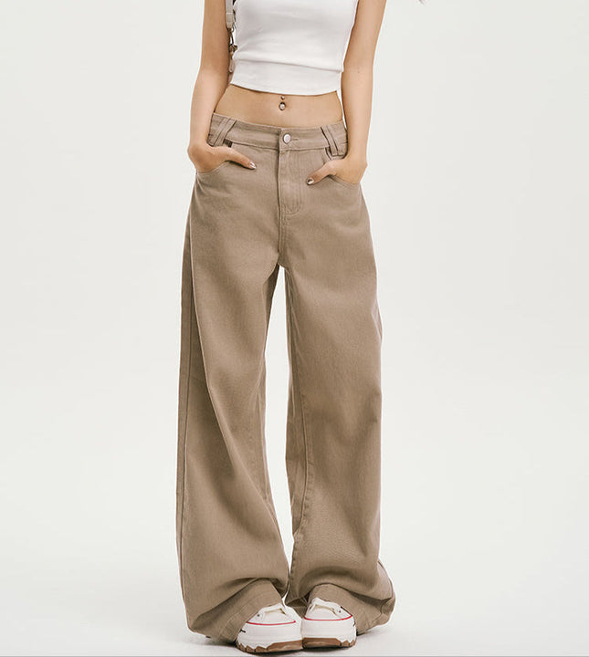 Khaki Drape Wide-Leg Jeans Women’s Casual Spring 2025 - Women’s Jeans