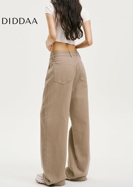Khaki Drape Wide-Leg Jeans Women’s Casual Spring 2025 - Women’s Jeans