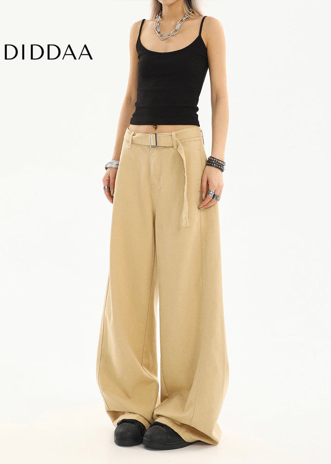 Khaki High-Waisted Loose Fit Wide-Leg Jeans for Women - Women’s Jeans